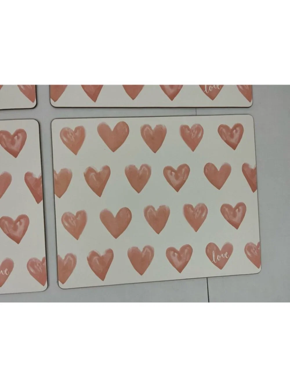 PB Pottery Barn Pink Heart Valentines Love Rectangle Corkboard Placemats